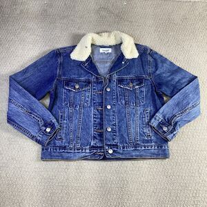 Unveil Denim Trucker Jacket Faux Shearling Collar Blue Jean Coat